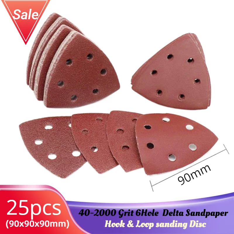 25PCS 90mm 6Hole Delta Sander Paper Hook & Loop Sandpaper Disc Abrasive Tools for Sanding Grit 40-2000 10pcs sanding discs sheet sander eight hole pads round sandpaper 5 hook and loop disc polish 60 2000 hook and loop grit polish