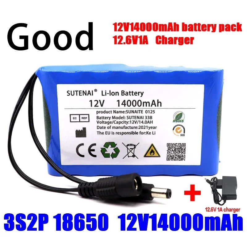 Sutenai Portable Super 18650 Batteria Ricaricabile Agli Ioni Di Litio Capacità Dc 12 V 14000 Mah Cctv Cam Monitor + 12.6V 1A Caricabatterie