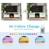 Modern LED Fireplace TV Stand for 75 Inch TV & 16 Color LED Light, Entertainment Center with Storage Cabinet, White Fireplace TV 2