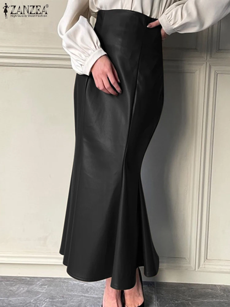 

Women PU Leather Maxi Skirt ZANZEA 2023 Autumn High Waist Jupe Vintage Package Hip Fishtail Skirt Casual Zipper Party Faldas