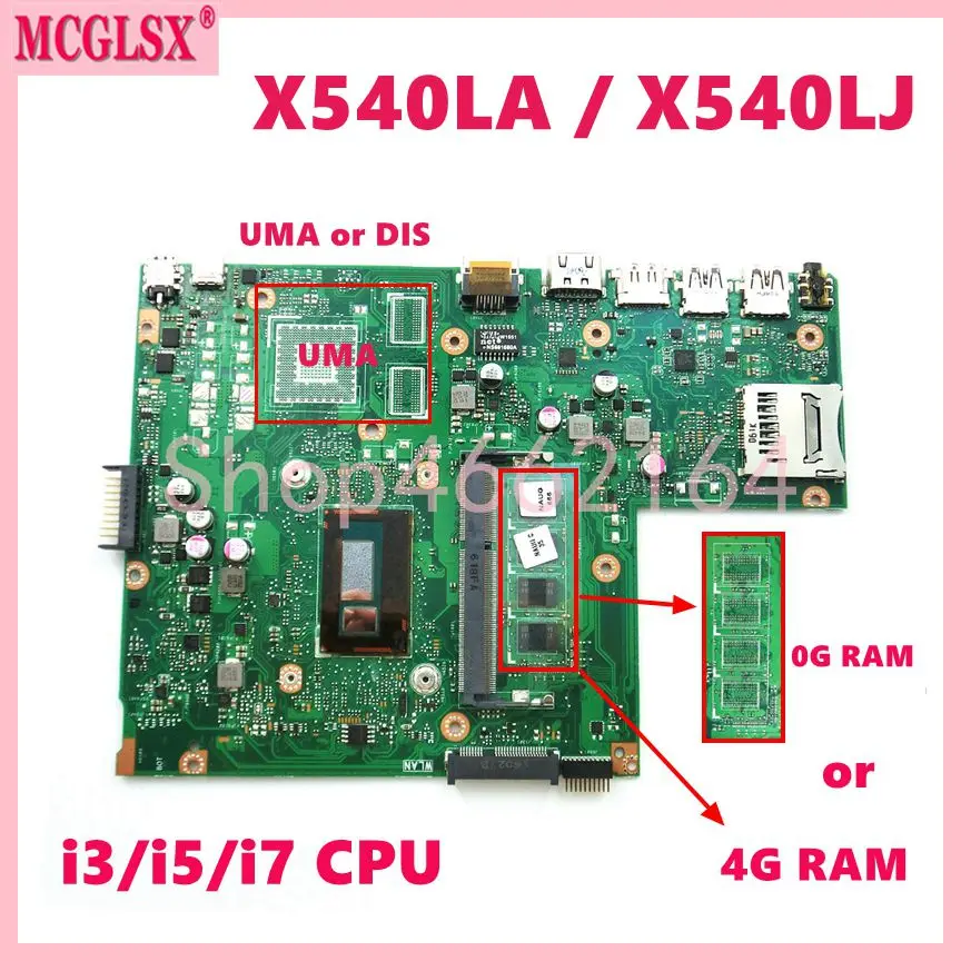 Placa-mãe do Portátil para Asus X540lj i3 i5 i7 Processador Central 0g 4g Ram Uma Dis X540l A540la F540la K540la R540la X540lj