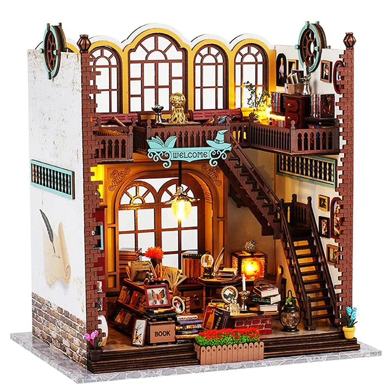 DIY 북 누크 키트, 3D 나무 퍼즐 북엔드 키트, 북엔드 모델 빌드 창의력 키트, 생일 파티용 LED 조명 포함