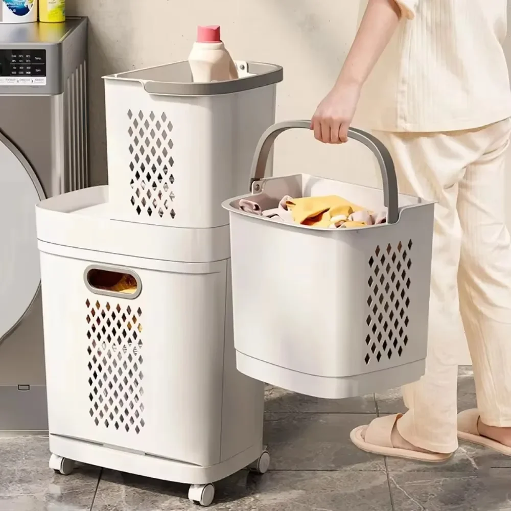Dirty Clothes Storage Basket with Wheels Thickened Storage Rack Household Bucket Laundry Basket Bathroom Shelves