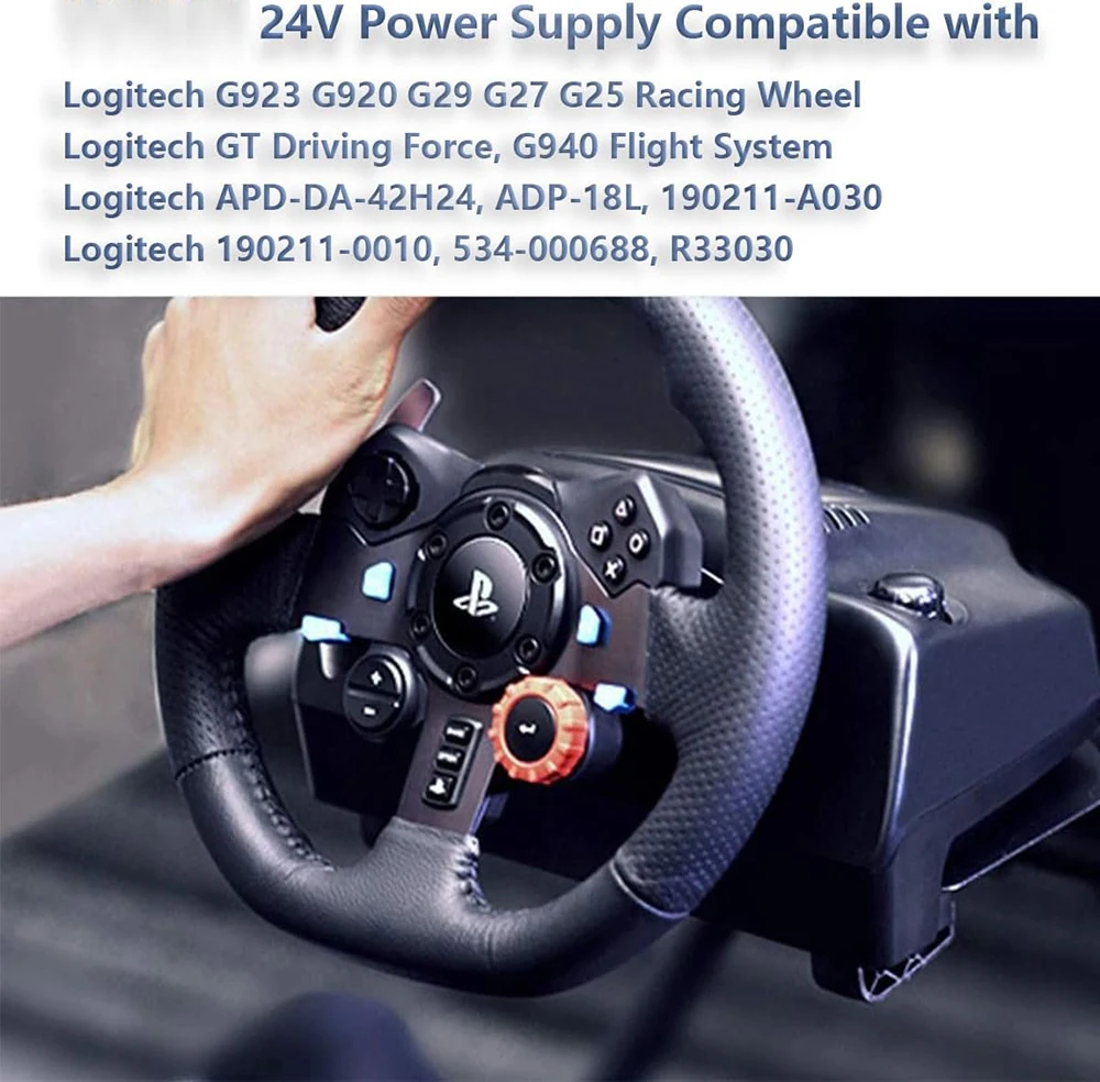 Replacement 24V AC DC Power Supply Cord for Logitech G25 G27 G29 G920 G923 G940, Logitech Racing Wheel APD DA-42H24 AD10110LF 190211-0010 190211-A030 PS3 Xbox 360 GT Adapter Charger Cord Cable Replacement 24V AC DC Power Supply Cord for Logitech G25 G27 G29 G920 G923 G940, Logitech Racing Wheel APD DA-42H24 AD10110LF 190211-0010 190211-A030 PS3 Xbox 360 GT Adapter Charger Cord Cable