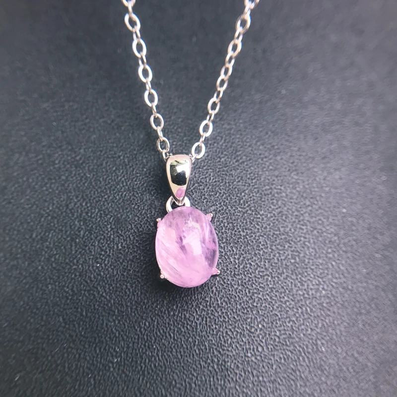 Natural Kunzite Sterling 925 Silver Gemstone Oval 7*9mm Fine Jewelry Necklace for Women Party Birthday Christma Gift Elegant