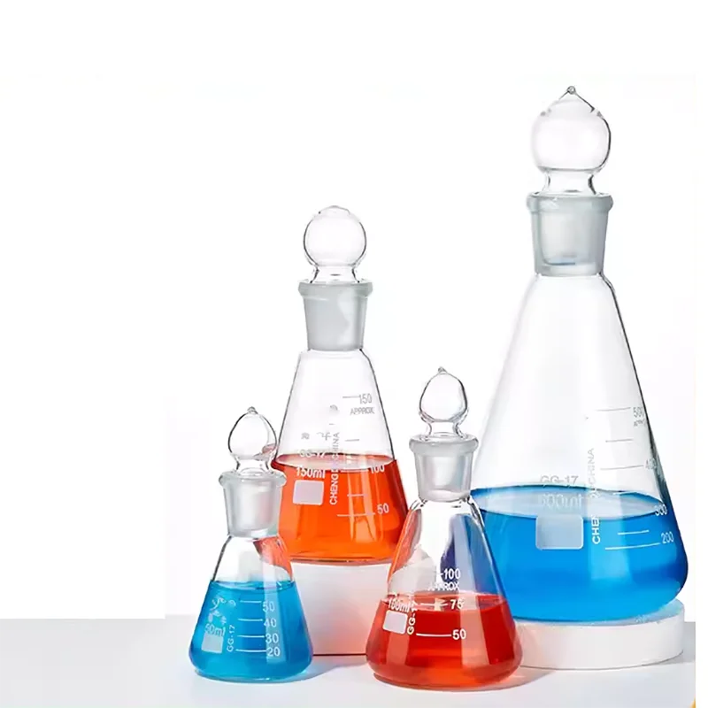 캡이 있는 유리 원뿔 플라스크, 실험실용 삼각 플라스크, Boro 3.3 유리용 삼각 플라스크 유리, 50-2000ml