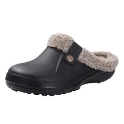 Cozy Fuzzy Slippers: Unisex Waterproof Winter Garden Shoes with Soft Plush and Warm Furry Clogs Design - 44-45(10.4-10.6inch) (Black Brown)