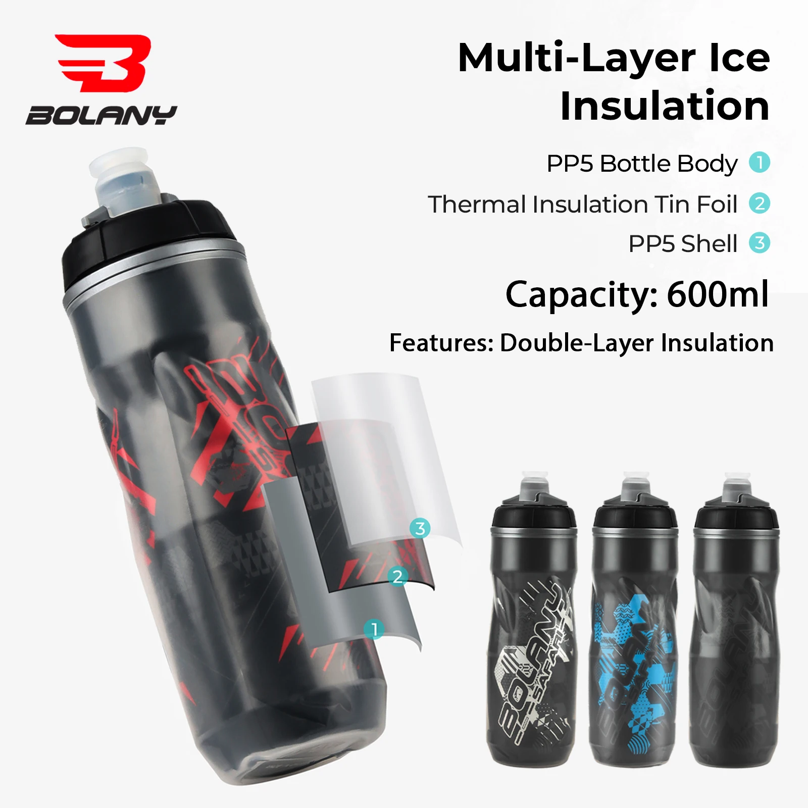 Bicycle 600ml Water Bottle Squeeze Out Water PP5 Double Layer Heat And Ice-Protected GYM Fitness Outdoor Sports Cup 1PC for BOLANY bicycle water bottle,water bottle,sports bottle