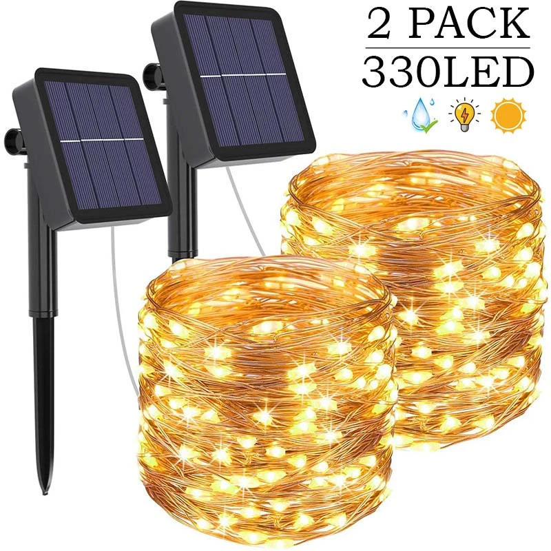 Guirnalda de luces LED solares para exteriores, guirnalda de luces de hadas para impermeable, decoración de patio, 32m/22m/12m/7m, 2 uds.| | - AliExpress