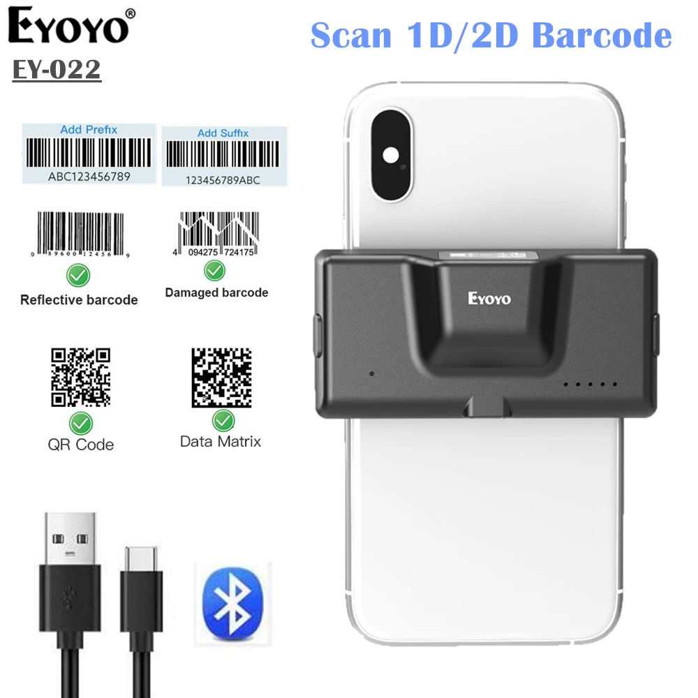 photo negative scanner Eyoyo EY-022 2D Bluetooth Barcode Scanner Wireless Back Clip-on Phone Bar Code Scanner Adjustable for 1D QR PDF417 Code Reader hp scanner