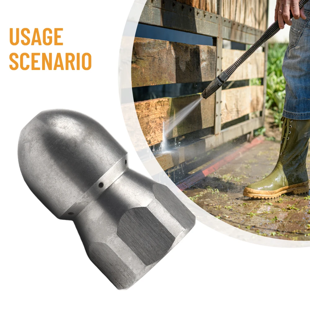 

High Pressure Washer Nozzle G1/2inch Flusher Pipe Drain Jetter Hose Sprayer Head Stainless Steel For Heavy Dirty Cleaning Tools