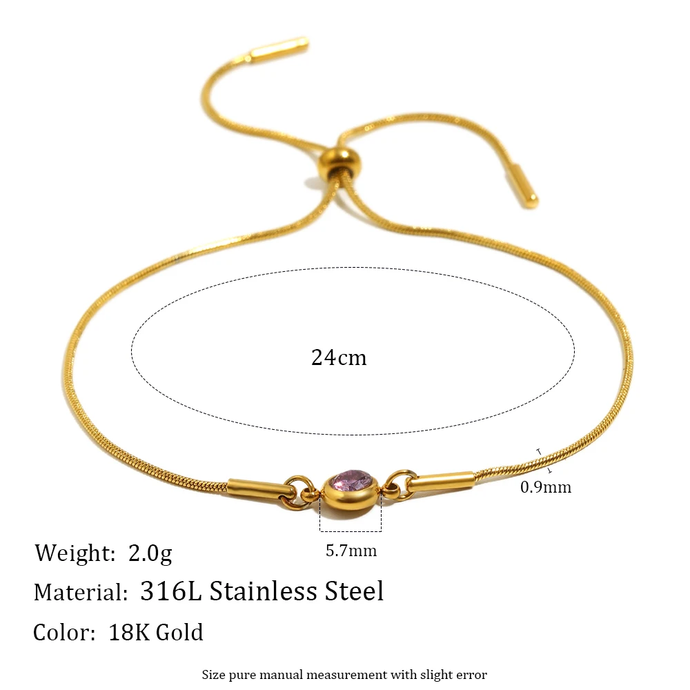 Colorful Round Zircon Birthstone Snake Chain Bracelet