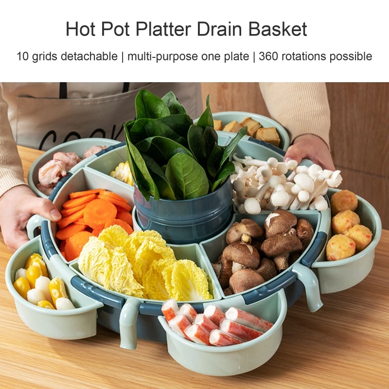 Separated food storage container household multilayer hotpot artifact  hotpot vegetable platter rotatable drain basket hotpot platter tableware  storage