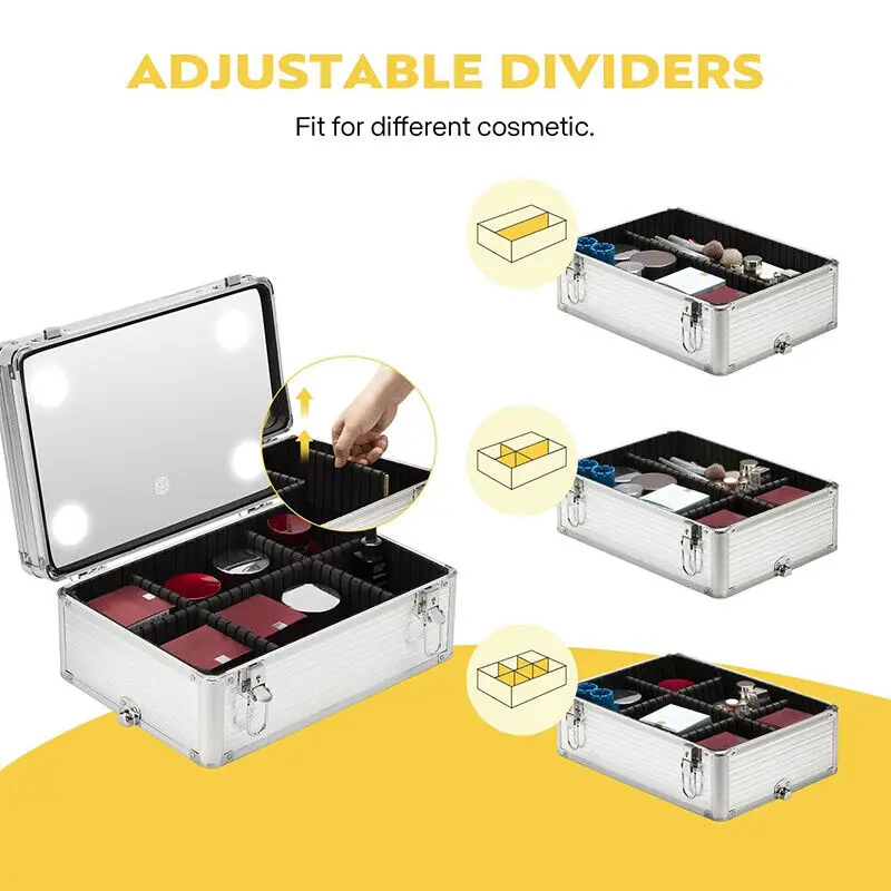 4in1 Makeup Rolling Train Case Cosmetic Organizer Box 3 Color Led Lighted Mirror 5