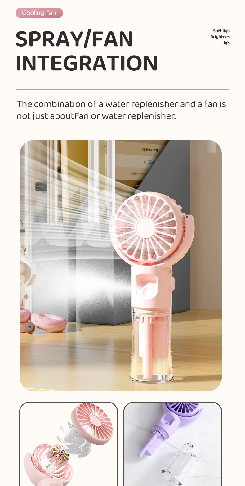 Description Picture 4 of itemPortable Handheld Fan USB Rechargeable Hanging Neck Misting Fan Adjustable Speed Spray Water Mist Fan Outdoor Camping Travel