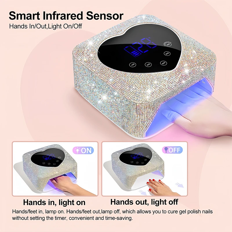 Lampada per unghie a LED UV ricaricabile 72W luce UV senza fili per unghie con strass a forma di cuore Manicure Pedicure macchina strumenti per unghie