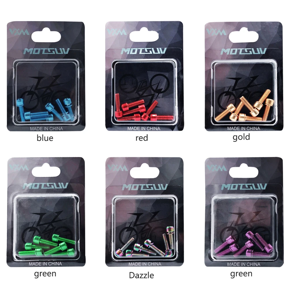 6pcs Mountain Bike Stem Bolts Titanium Plated M5x18mm Allen Hex Head MTB Bicycle Stem Screws with Washers Stem Riser Screw Bolts