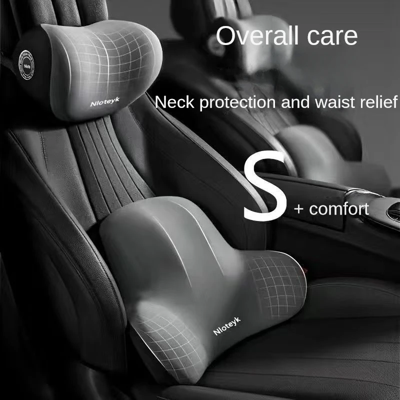 Memory Foam Pillow Car Neck Pillow Protective Lumbar Back Support Breathable Car Headrest Cushion for Stress Relief