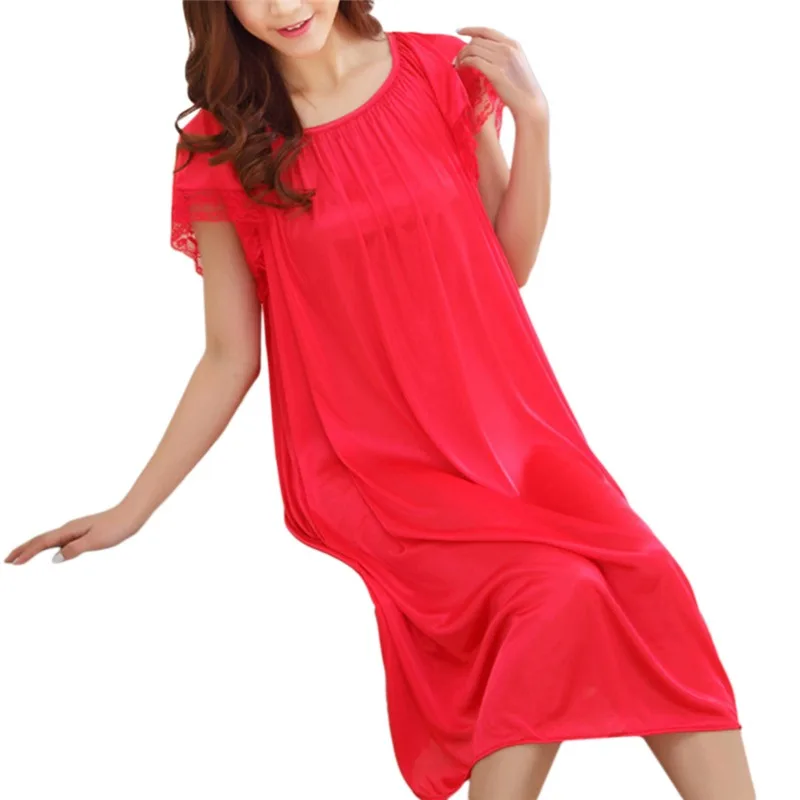 Summer Ice Silk Sleeping SkirtPlus Large Size Long Skirts Light Comfortable Women Sleeping Skirt Short Sleeve Extended Widened