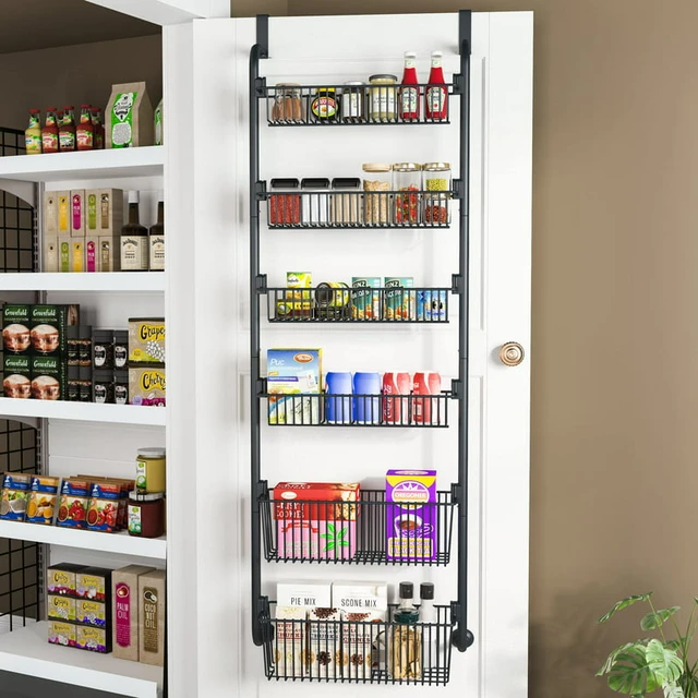 Deluxe 6 Tier Metal Over Door Pantry Organization Storage Rack, Hanging  Kitchen Spice Can Organizer Perfect for Organizing Over - AliExpress