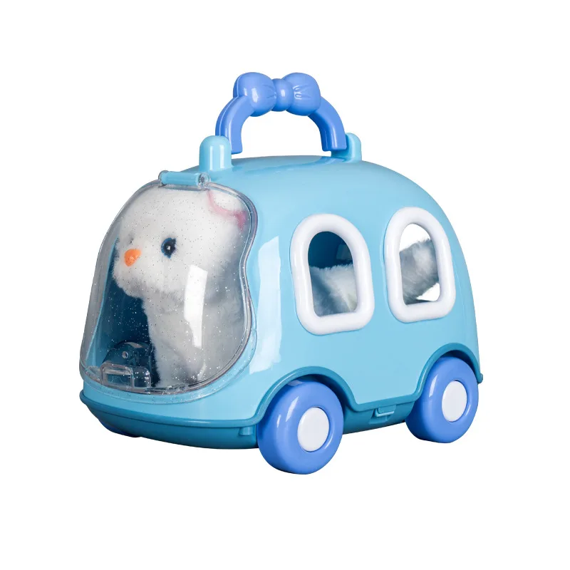 Children Play House Toys Simulation Electric Cute Kitten Handheld Cage Plush Rabbit Toys Will Bark and Jump Pet Animal