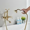 Onyzpily Bathtub Shower Faucet Antique ORB Golden Phone Style  Spray Wall-Mounted Hot And Cold Faucet Blue and White Porcelain 2