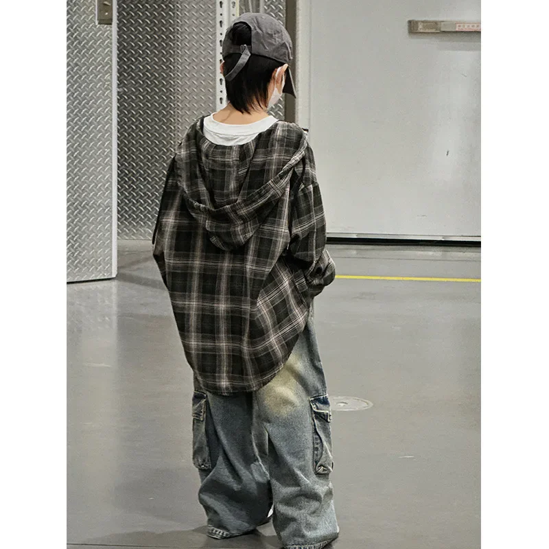 Plaid Shirt for Boys Spring Autumn Long Sleeve Children's Clothing Retro Style Trendy Teenage Wear Comfortable Fit AE Stock
