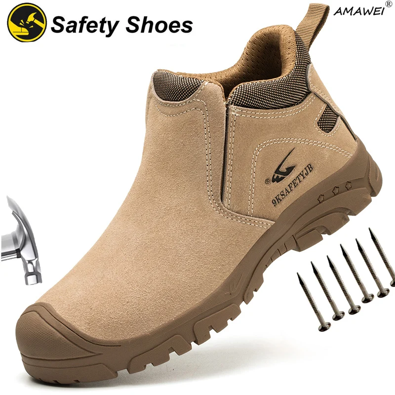 AMAWEI Safety Shoes Men Anti Smashing Composite Toe Shoes Puncture