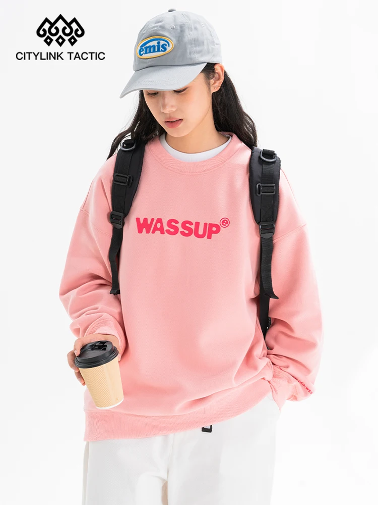 

Wassup Blueo Co Branded New Fashion Brand Basic Letter Printing Long Sleeved Loose Round Neck Sweater For Men