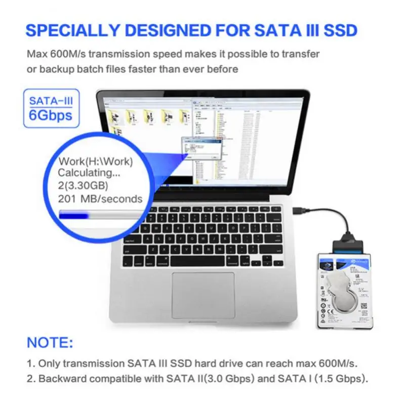 SATA to USB 3.0 2.0 ̺, ִ 6 Gbps, 2.5 ġ  HDD SSD ϵ ̺ SATA 3 22  , USB 3.0 to Sata III ڵ