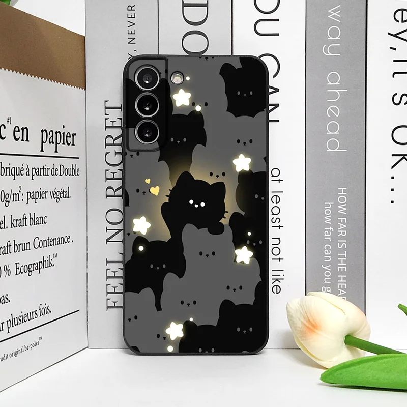 Cartoon Black and White Cat Couple Shockproof Soft Phone Case Cover
