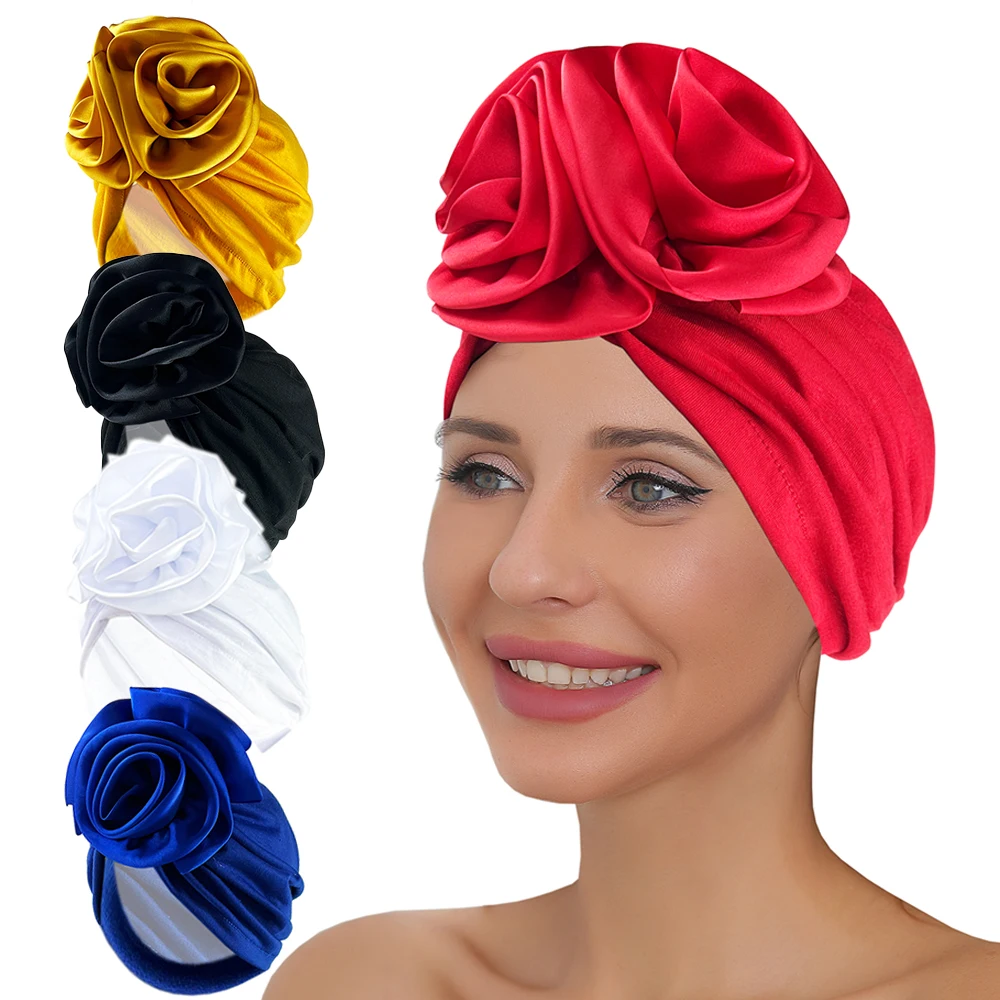 

New African Turban for Women Large Flower Stretch Turban Headwrap Beanie Hat Ladies Turbante Mujer Bandanas Chemo Cap Head Cover