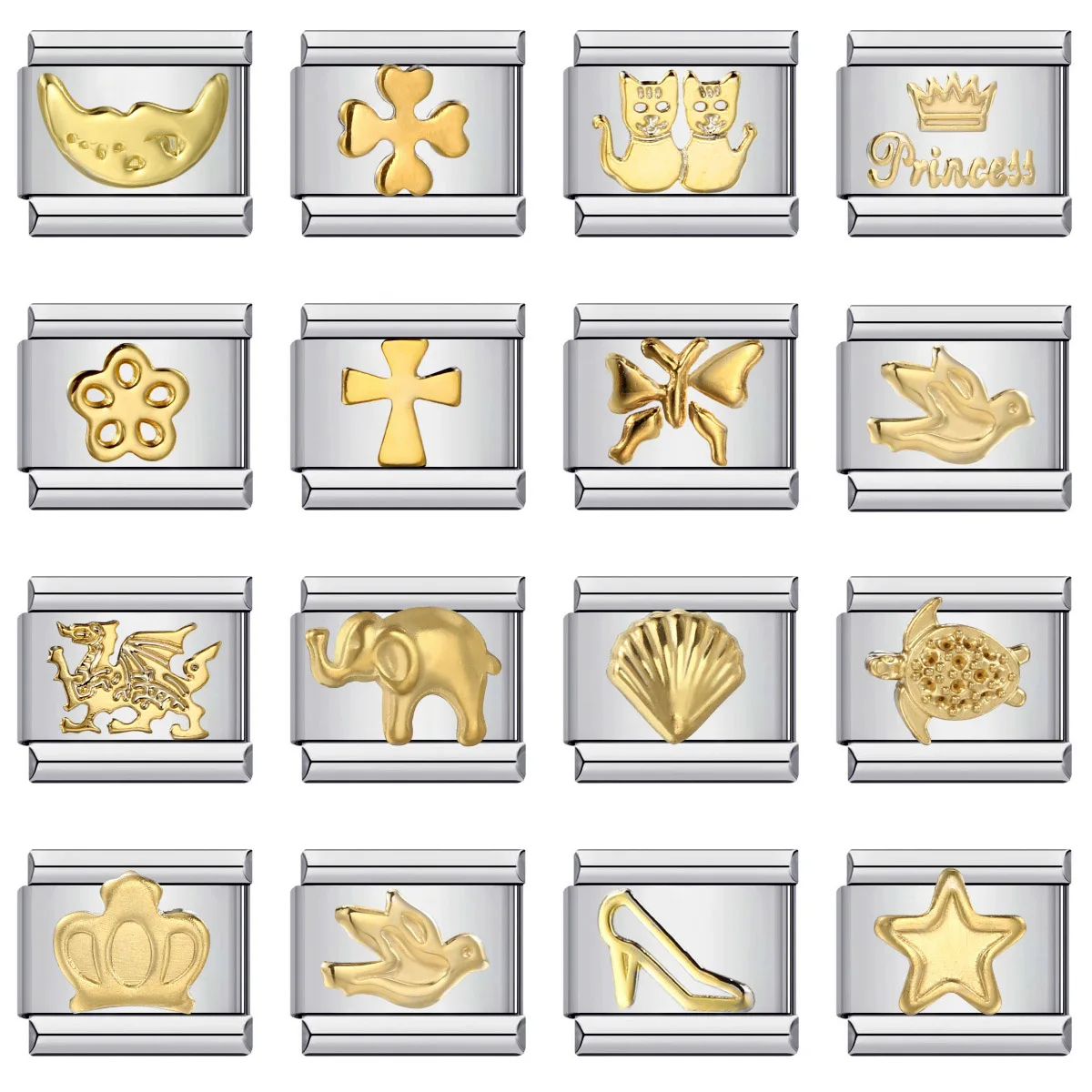Uring 1pc Gold Farbe Herz Schmetterling Klee Sonne italienischen Charm Links passen 9mm Edelstahl Armband Perlen Schmuck DIY Herstellung