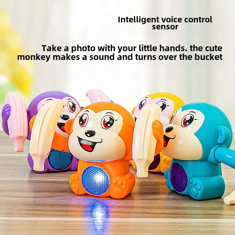 Electric Rolling Monkey Toy Street Stall Cartoon Flip Banana Sound Control Sensation Monkey Toy from China Origin Plush Toys