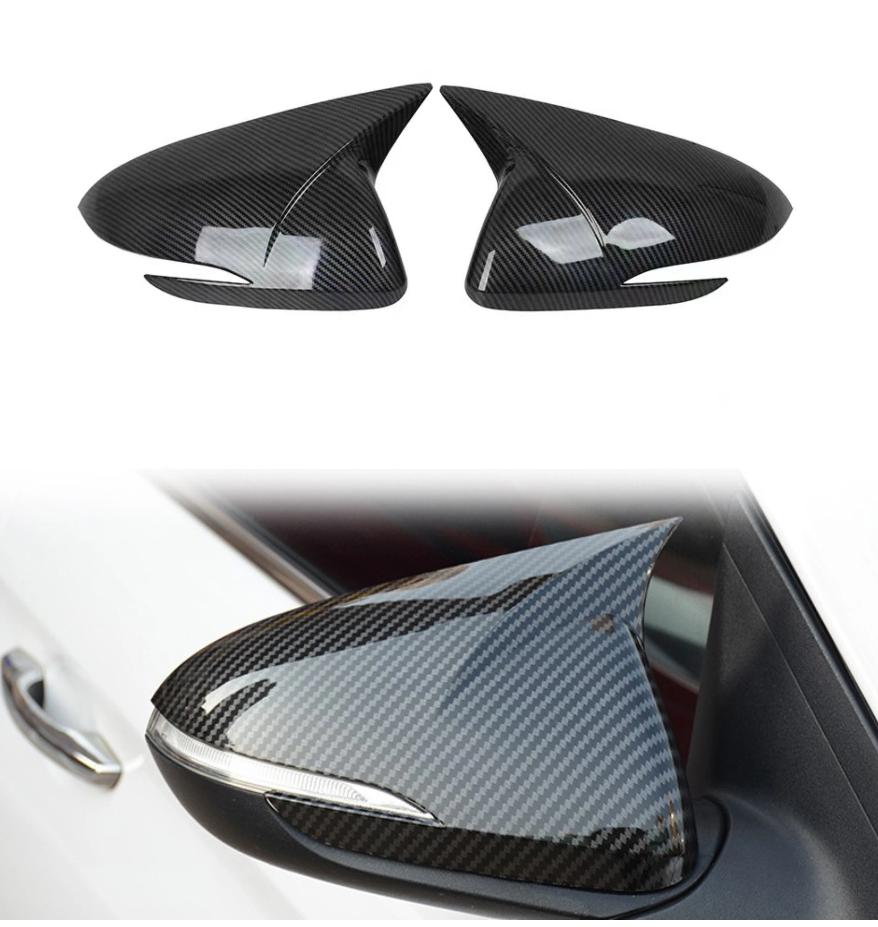 

Rearview Side Mirror Cover For Hyundai Elantra Avante AD 2016-2020 Wing Cap Exterior Door Rear View Case Trim Carbon Fiber Look
