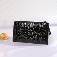 New retro classic stone pattern leather black fashion clutch coin purse mobile phone bag female storage wrist bag - Image 3