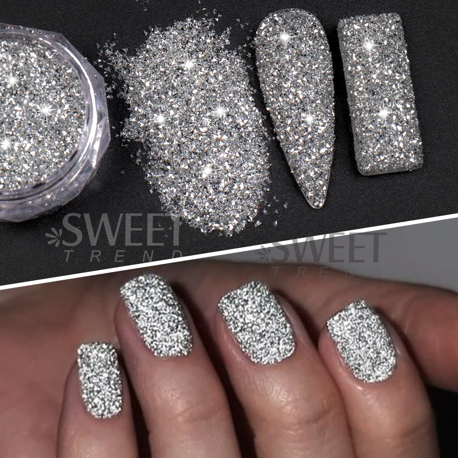 Reflective Glitter Powder Nail Art Chrome Pigment Silver Sparkly Glitter Diamond Decor Manicures Holographic Dust Supplies SAS52,nail powder,nail glitter,nail pigment,nail decoration,nail decorations