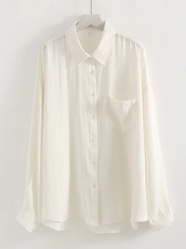ตัวเลือกสินค้า เสื้อเชิ้ตผ้าลินินโอเวอร์ไซส์แขนยาว สีฟ้า สำหรับฤดูร้อน