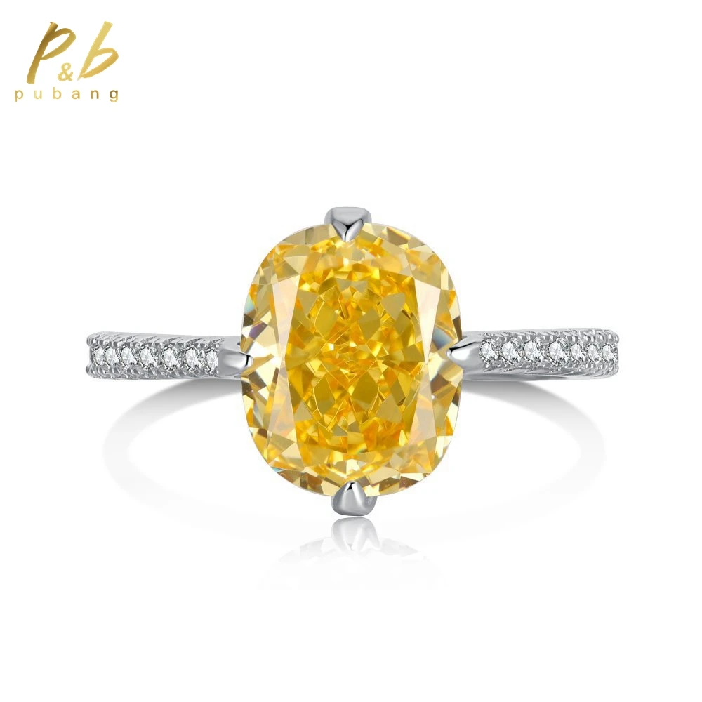 

PuBang Fine Jewelry Soild 925 Sterling Silver Yellow Gemstone Created Moissanite Diamond Ring for Women Party Gift Free Shipping