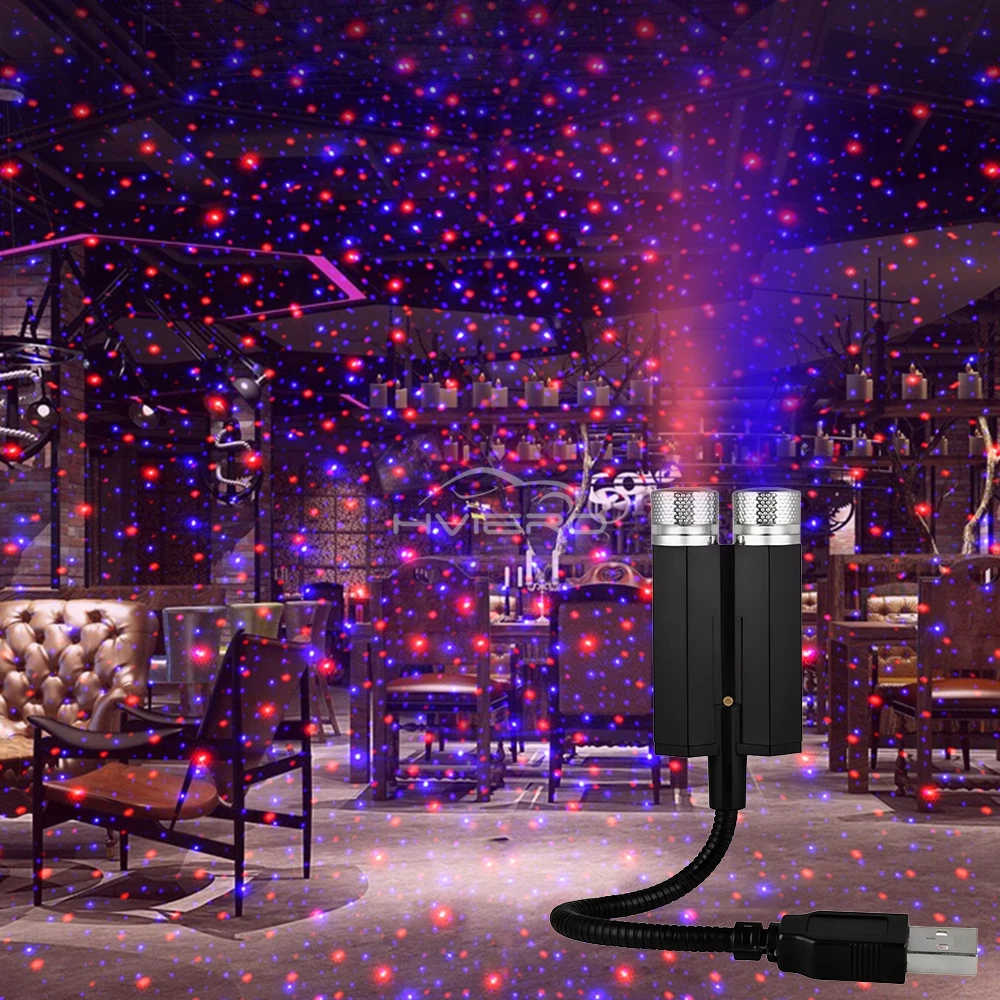 2 Lampade Notturne A Stella Per Auto USB - Proiettore Atmosfera Con Luci Blu, Viola E Rosso Regolabili