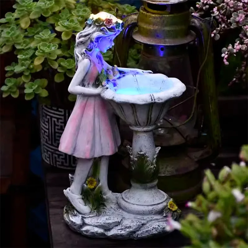 

Nordic Flower Fairy Sculpture Courtyard Garden Ornaments Solar Lights Angel Girl Resin Statue Outdoor Balcony Decor Home Decor