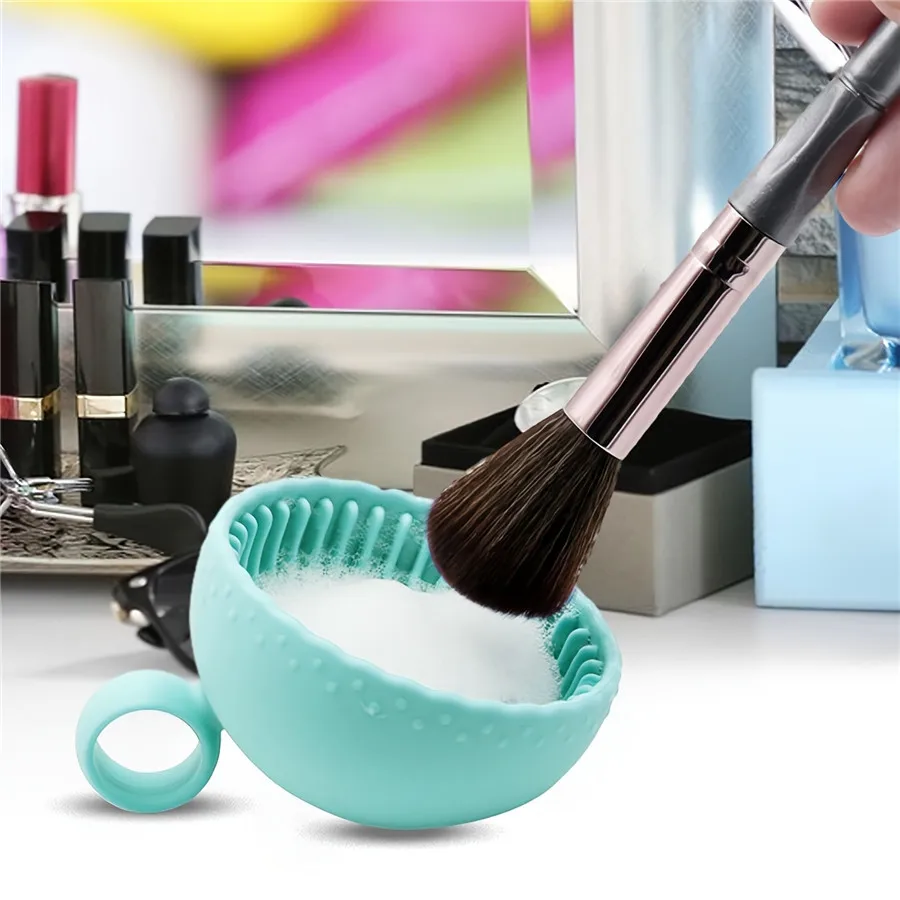 Solid Colour Silicone Makeup Brush Cleaning Bowl, Eyebrow Brush, Foundation Brush, Blush Brush and Eye Brush Cleaning Bowl
