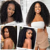 Perruque en cheveux humains bouclés afro naturels, prête à porter, avec cordon de serrage, sans colle, style boucles crépues, demi-perruque 5