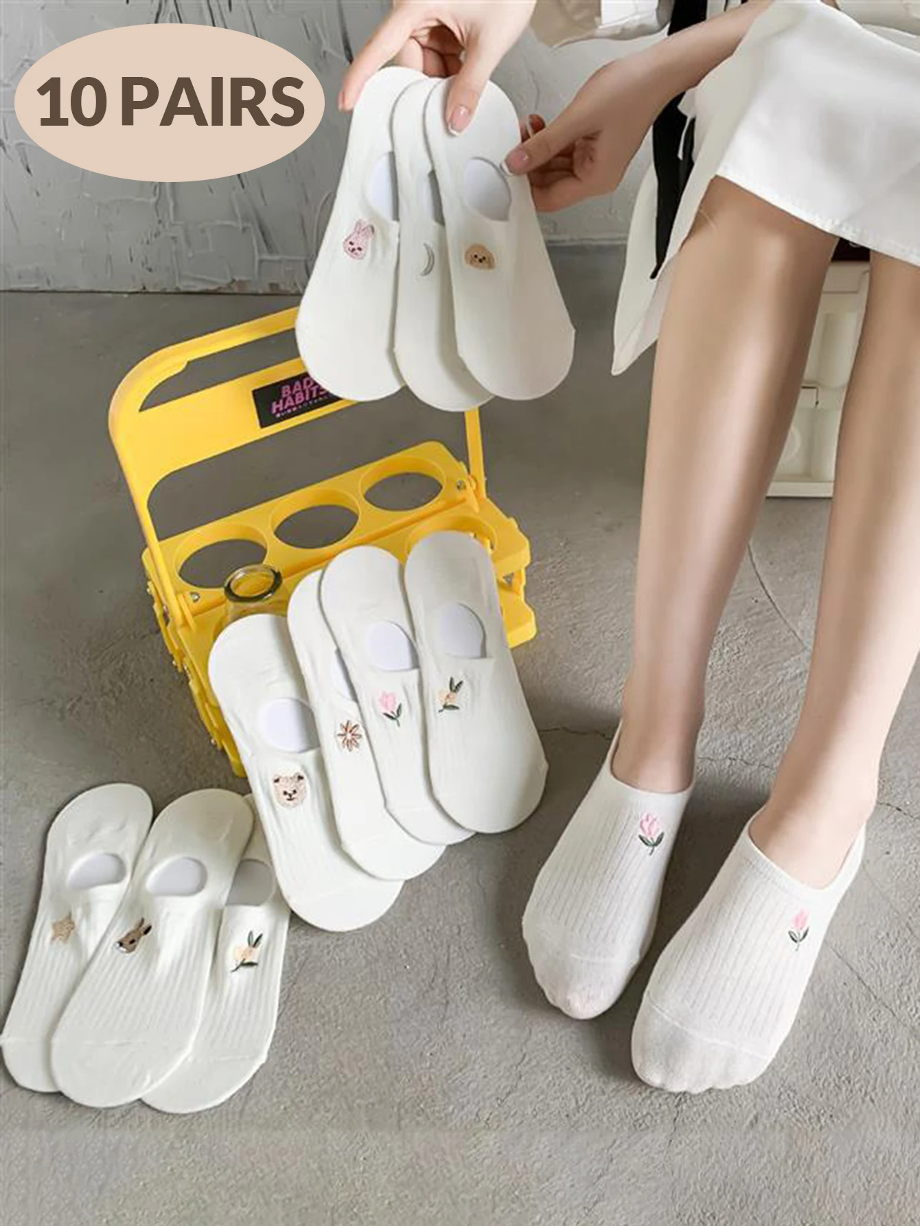 Anti Slip Socks 10Pairs Women's Non-slip Invisible Shallow Mouthed Boat
