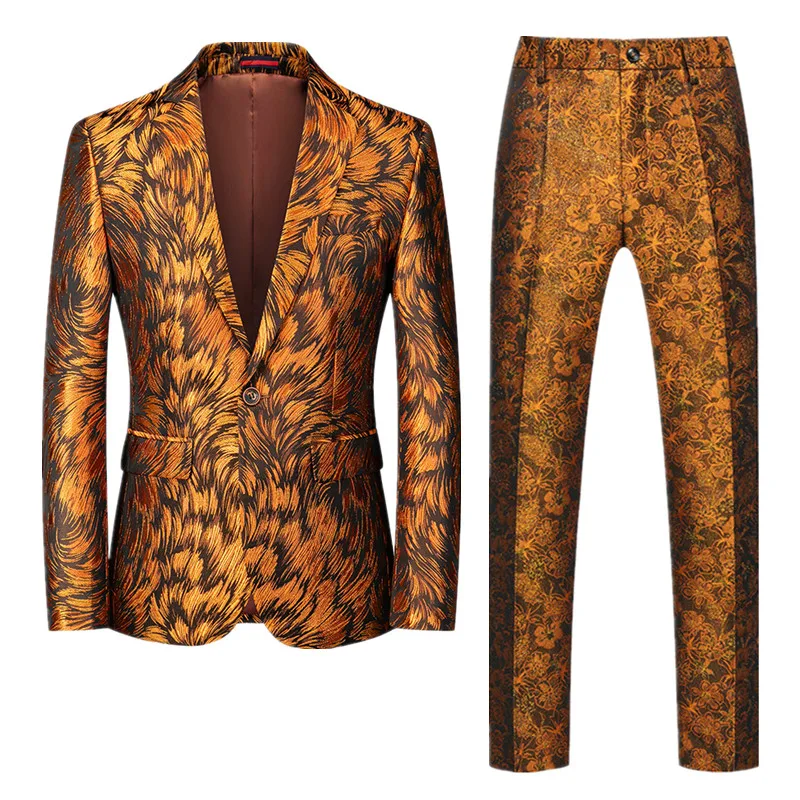 Men Business Social Dance Party Suit Two piece New Singer Host Stage Slim Fit Jacquard Dress Set High End