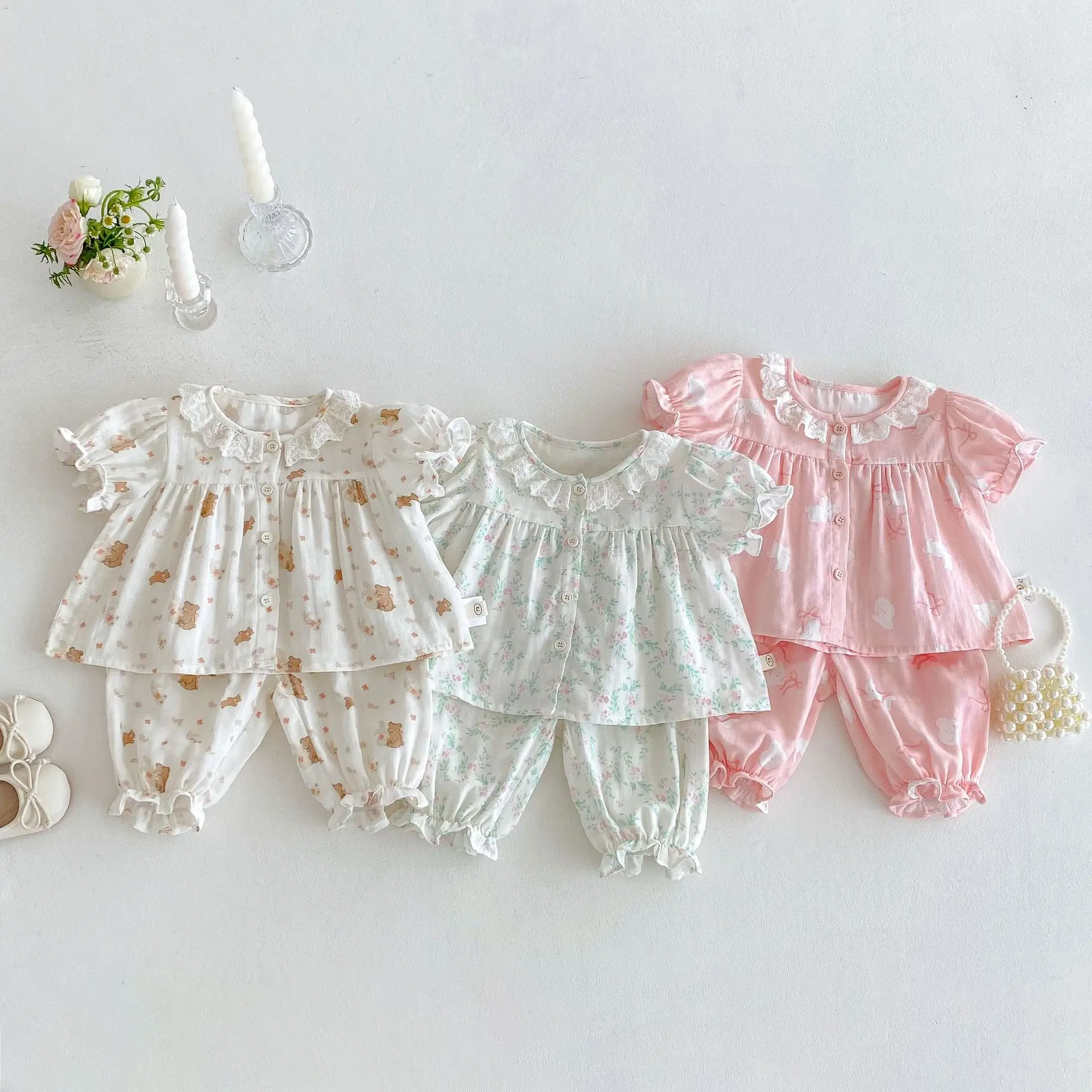 Girl's Cartoon Set 2025 New Summer Baby Thin Rabbit Pajama Trendy Full Edition Printed Sleep Pants Two Piece Set