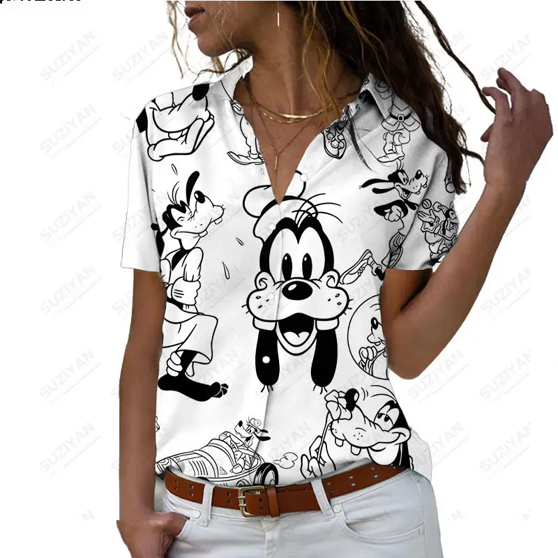 Disney Cute Cartoon Casual Shirt 3D Print Summer Short Sleeve Loose Harajuku Hawaiian Large Shirt Button Cardigan Top 2023 New