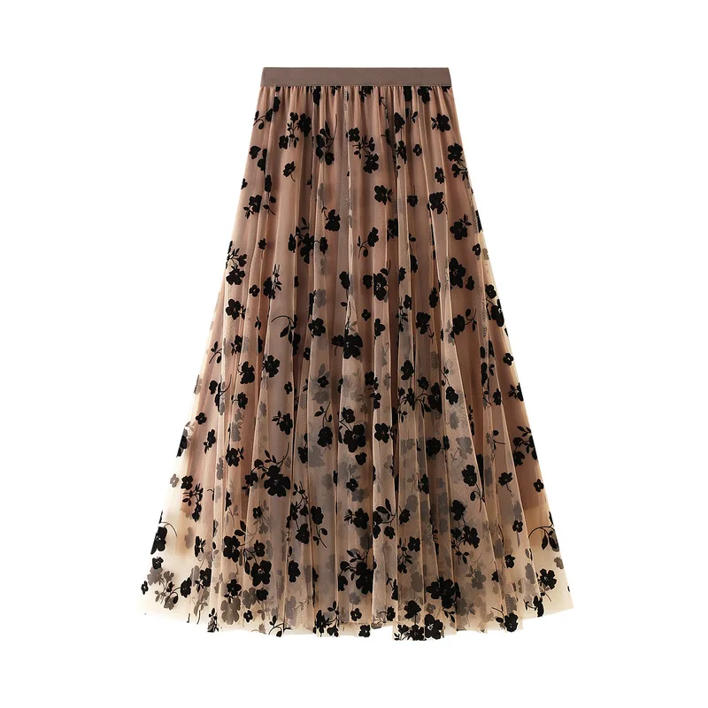 

2023 Women Autumn Vintage Black Velvets Floral Sets Lady Elegant Long Sleeve and High Waist Solid Skirts Suits