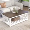 Farmhouse Coffee Table, Rustic Vintage Living Room Table with Shelf, 40 White 4