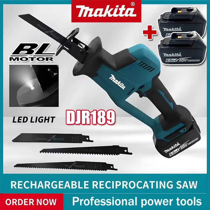 Makita DJR189 무선 전기 왕복톱 브러시리스 충전식 목재 금속 절단 톱 18V용 휴대용 톱 전동 공구